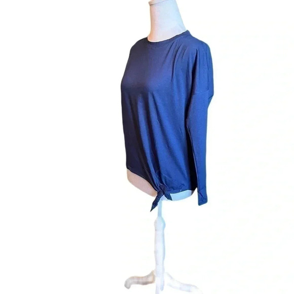 Agnes & Dora Navy Blue Long Sleeve Afternoon Tee Shirt Top Side Tie Knot - Picture 4 of 4